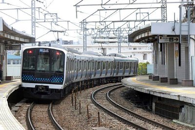 相対式ホームがカーブしている